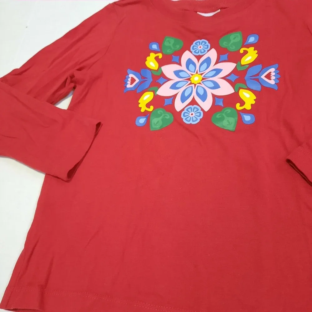 Hanna Andersson Girls Red Floral Shirt 110cm